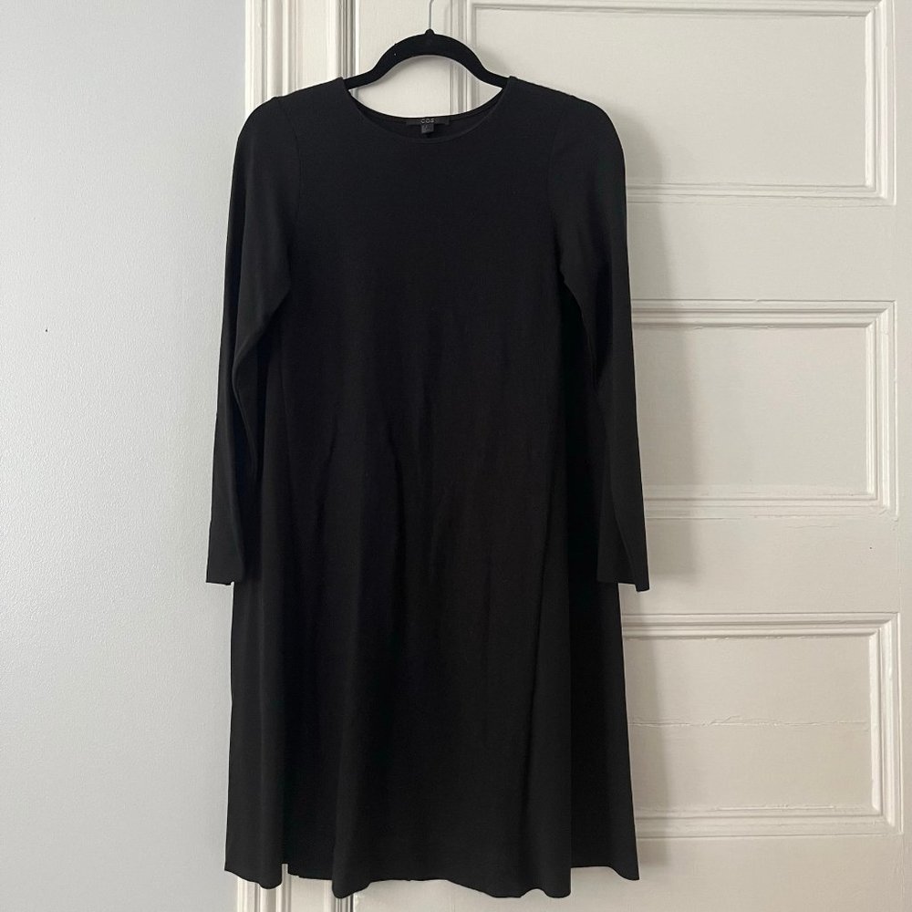 Cos Black Wool, Cotton and Rayon and A-Line Dress Women's M